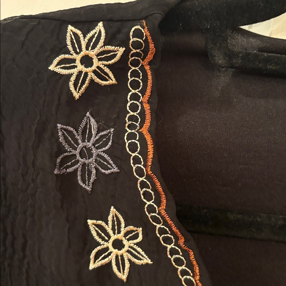 Black Sheer Top with Floral Embroidery - Picture 6 of 8